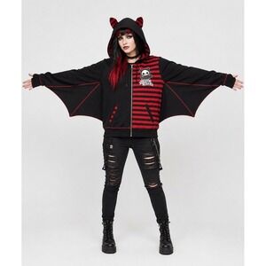 Skelanimals Women's L Diego Bat Hoodie Winged Sleeves Goth Emo 3D Ears Hot Topic